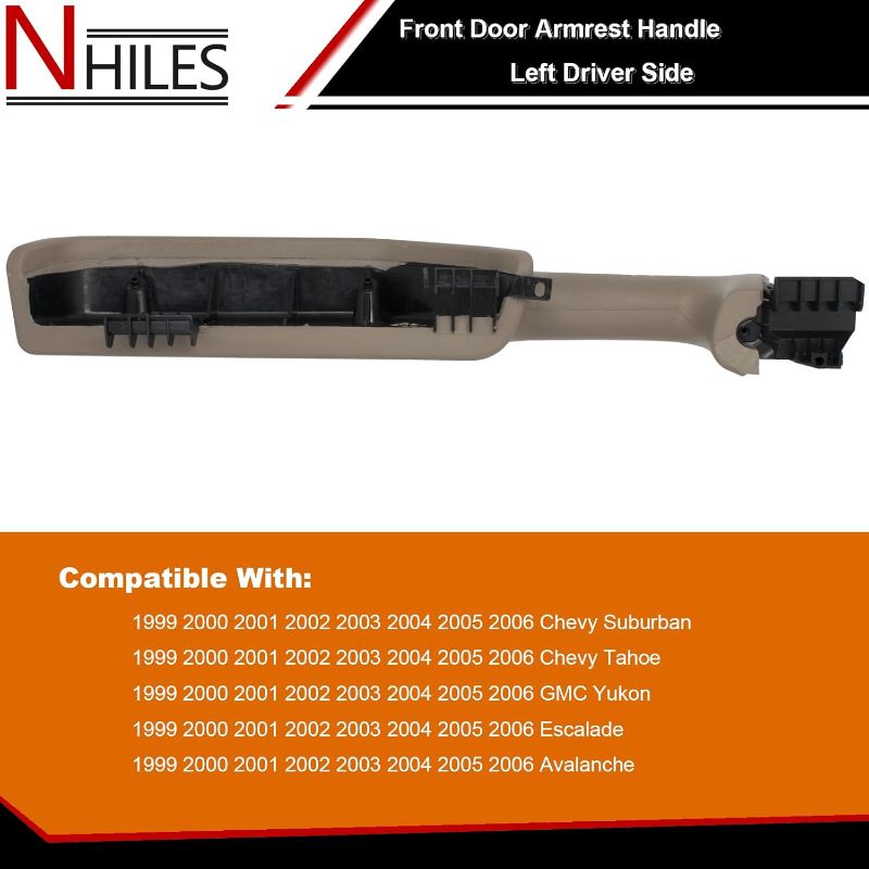 Photo 1 of NHILES Front Door Armrest Driver Side Handle Replacement Compatible with 1999-06 Chevy Suburban/Tahoe, GMC Yukon/Avalanche Escalade Replace Part # 12472876 (Beige)