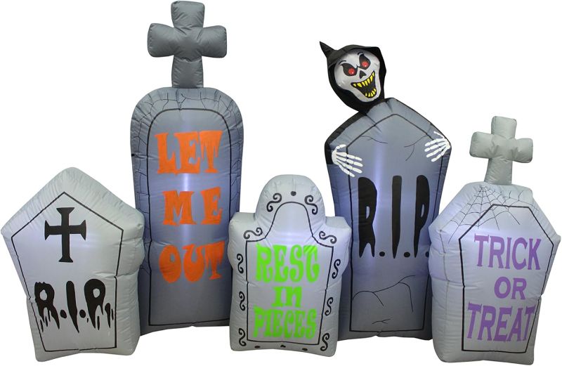 Photo 1 of 7 Foot Long Halloween Inflatable Tombstones Pathway Scene Haunted House Prop Grim Reaper LED Lights Decor Outdoor Indoor Holiday Decorations, Blow up Lighted Yard Decor, Lawn Inflatables Home Family