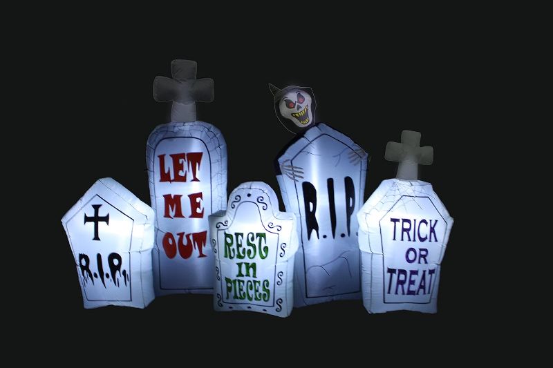Photo 1 of 7 Foot Long Halloween Inflatable Tombstones Pathway Scene Haunted House Prop Grim Reaper LED Lights Decor Outdoor Indoor Holiday Decorations, Blow up Lighted Yard Decor, Lawn Inflatables Home Family