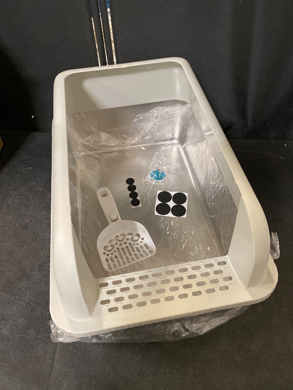 Photo 1 of Enclosed Stainless Steel Cat Litter Box with Lid Extra Large Litter Box for Big Cats XL Metal Litter Pan Tray with High Wall Sides Enclosure, Non-Sticky, Anti-Leakage, Easy Cleaning