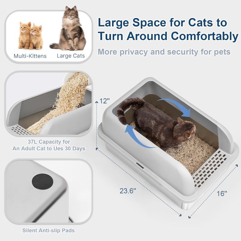 Photo 1 of Enclosed Stainless Steel Cat Litter Box with Lid Extra Large Litter Box for Big Cats XL Metal Litter Pan Tray with High Wall Sides Enclosure, Non-Sticky, Anti-Leakage, Easy Cleaning
