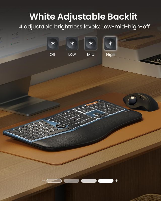 Photo 1 of ProtoArc Backlit Bluetooth Ergonomic Keyboard, EK01 Plus Full Size Wireless Split Keyboard with Dual Bluetooth and USB, Cushioned Wrist Rest, Rechargeable, Compatible with Windows/Mac/Android, Blue
