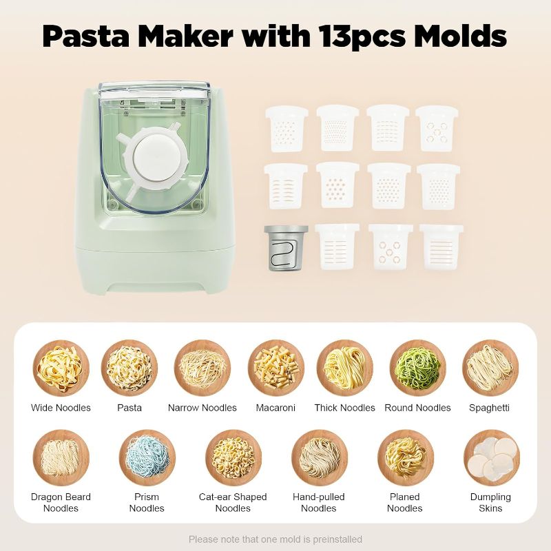 Photo 1 of Electric Pasta Maker,Automatic Pasta Machine,260W Household Pasta Maker, Automatic Noodle Maker with 13 Noodle Shapes to Choose for Home Kitchen Use,Green
