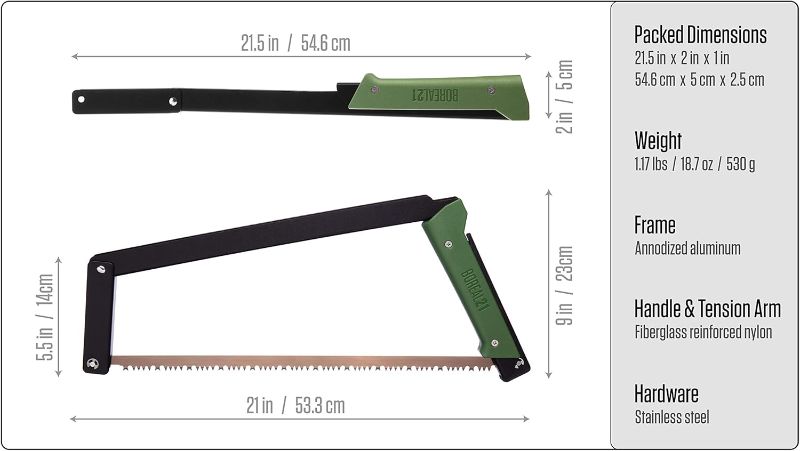 Photo 1 of AGAWA - BOREAL21 TRIPPER KIT - 21 inch folding bow saw, rugged cordura sheath, additional aggressive blade (Black Frame - Green Handle)