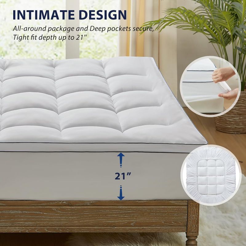 Photo 1 of Homemate Mattress Pad Topper Queen - Cooling Pillow Top Quilted Fitted Mattress Pad Cover for Hot Sleepers - Mattress Pad Cover Plush Bed Topper Down Alternative Ultra Soft Mattress Protector for Back