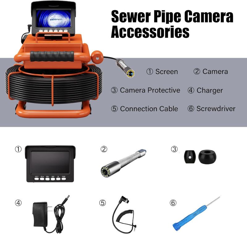 Photo 1 of Sewer Camera 100FT/30M Pipe Inspection with Light Plumbing Snake 17/22mm DVR & Audio Recorder 4.3" Screen HD 1000TVL Included 32GB Card (17MM Camera)