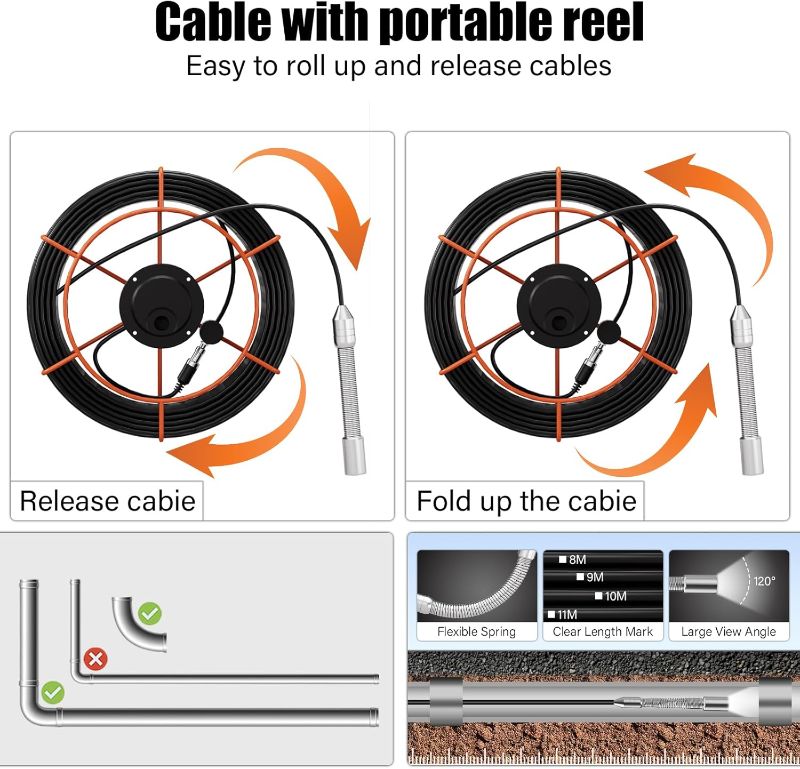 Photo 1 of Sewer Camera 100FT/30M Pipe Inspection with Light Plumbing Snake 17/22mm DVR & Audio Recorder 4.3" Screen HD 1000TVL Included 32GB Card (17MM Camera)