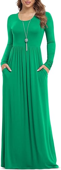 Photo 1 of Large Women's Long Sleeve Loose Plain Maxi Dresses Casual Long Dresses