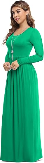 Photo 1 of Large Women's Long Sleeve Loose Plain Maxi Dresses Casual Long Dresses