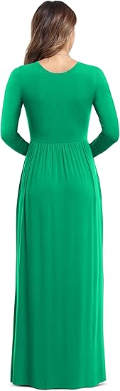 Photo 1 of Large Women's Long Sleeve Loose Plain Maxi Dresses Casual Long Dresses