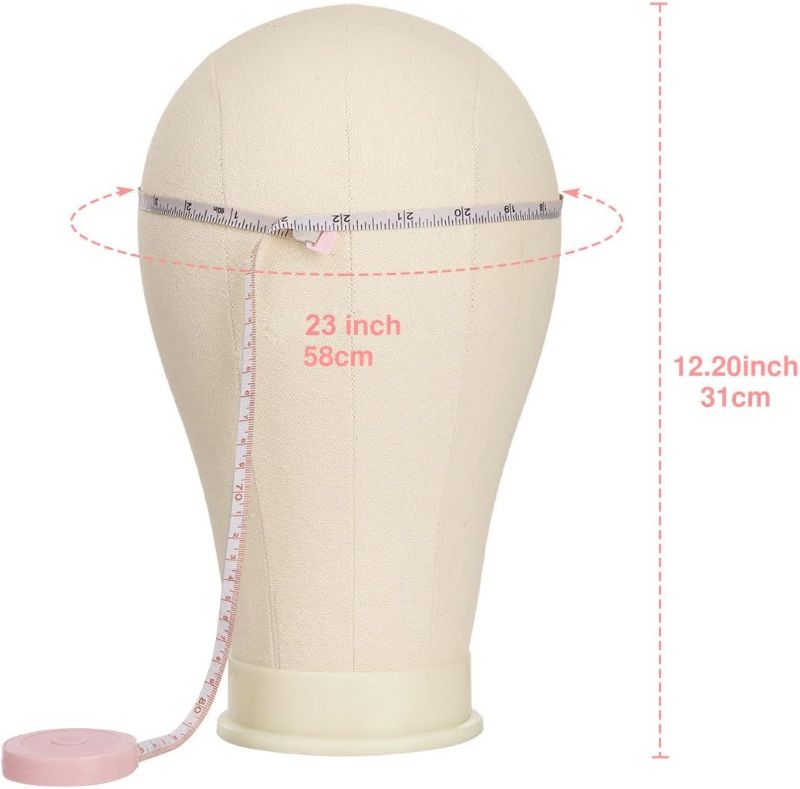 Photo 1 of 23 Inch Canvas Block Mannequin Head for Wigs Making Display with Wig Caps, T Pins, C Bristle Brush