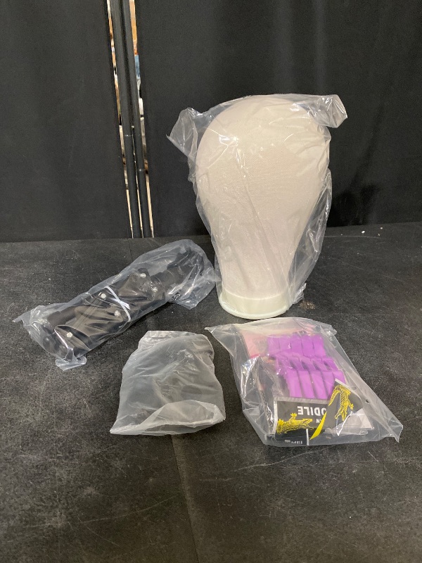 Photo 1 of 23 Inch Canvas Block Mannequin Head for Wigs Making Display with Wig Caps, T Pins, C Bristle Brush