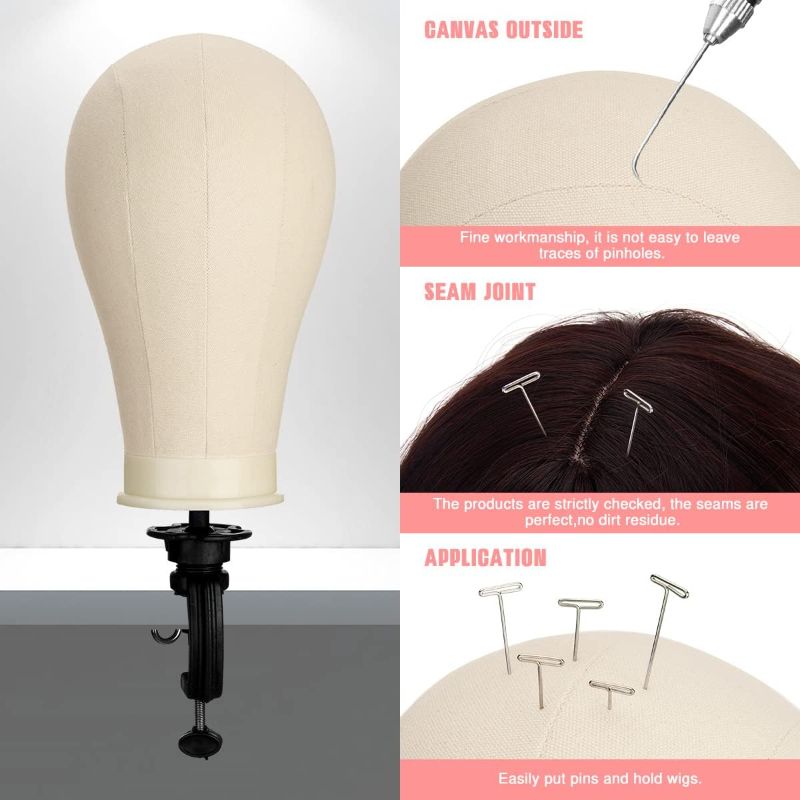 Photo 1 of 23 Inch Canvas Block Mannequin Head for Wigs Making Display with Wig Caps, T Pins, C Bristle Brush