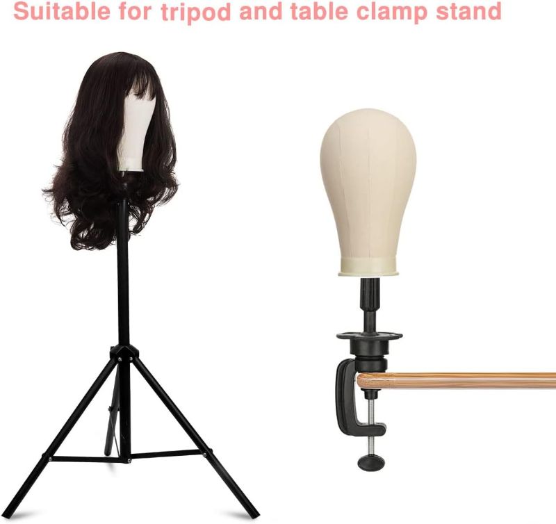 Photo 1 of 23 Inch Canvas Block Mannequin Head for Wigs Making Display with Wig Caps, T Pins, C Bristle Brush