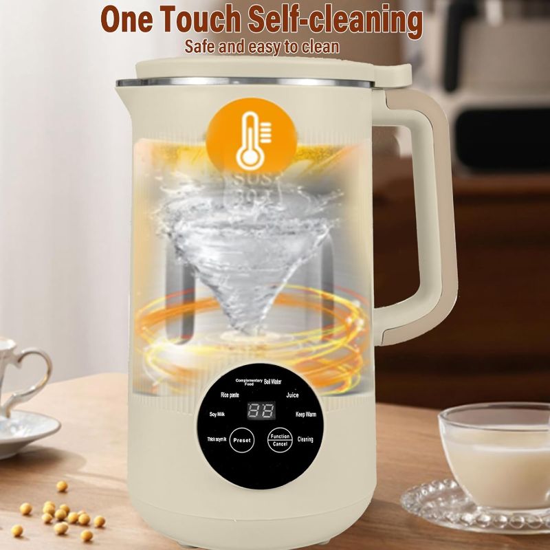 Photo 1 of 8-in-1 Automatic Soy Nut Milk Maker,40oz Soy Milk Maker for Homemade Almond,Oat,Soy Milk,Rice Paste,Complementary Food,Juice,Milk Maker Machine with Delay Start/Keep Warm/Self Clean/Boil Water (White)