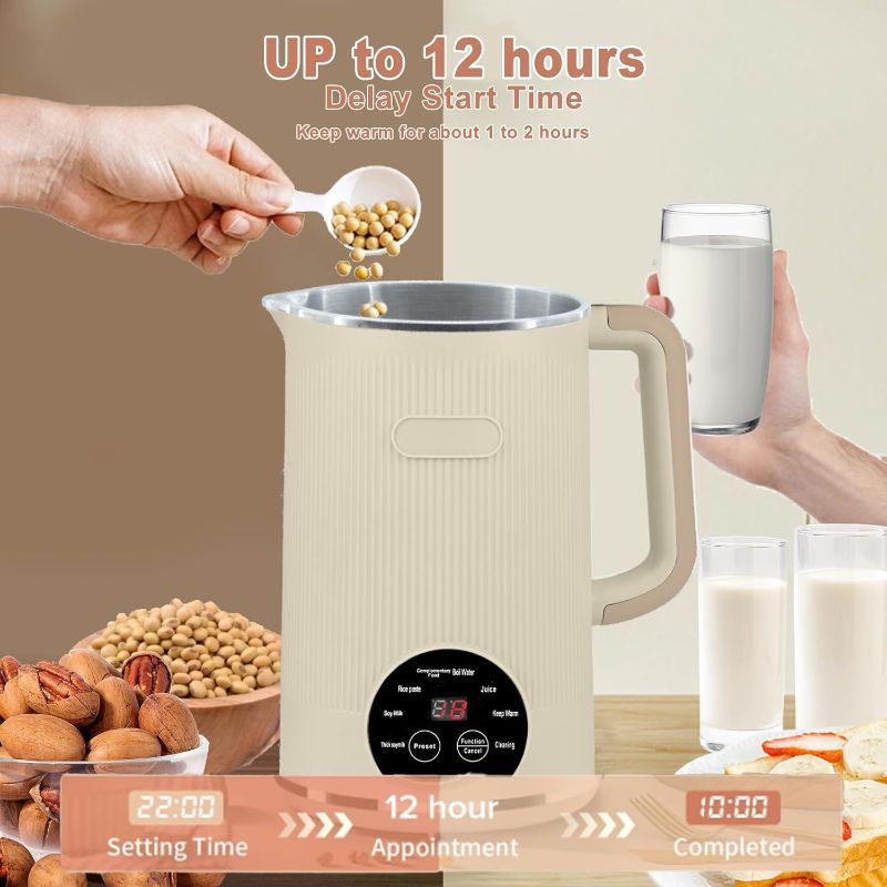 Photo 1 of 8-in-1 Automatic Soy Nut Milk Maker,40oz Soy Milk Maker for Homemade Almond,Oat,Soy Milk,Rice Paste,Complementary Food,Juice,Milk Maker Machine with Delay Start/Keep Warm/Self Clean/Boil Water (White)