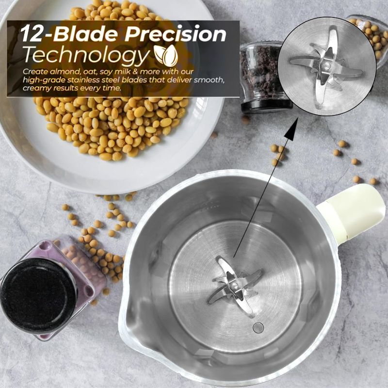 Photo 1 of 8-in-1 Automatic Soy Nut Milk Maker,40oz Soy Milk Maker for Homemade Almond,Oat,Soy Milk,Rice Paste,Complementary Food,Juice,Milk Maker Machine with Delay Start/Keep Warm/Self Clean/Boil Water (White)