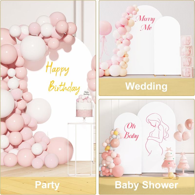 Photo 1 of GRENTY Metal Arch Backdrop Stand and Cover Set 7.2FT/6.6FT/6FT, Wedding Arch Frame with Spiral Rotating Joint, 3 Wrinkle-Resistant Arch Cover for Birthday, Anniversary, Wedding, Party