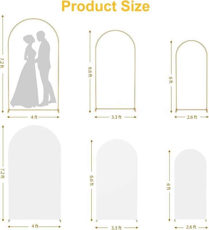 Photo 1 of GRENTY Metal Arch Backdrop Stand and Cover Set 7.2FT/6.6FT/6FT, Wedding Arch Frame with Spiral Rotating Joint, 3 Wrinkle-Resistant Arch Cover for Birthday, Anniversary, Wedding, Party