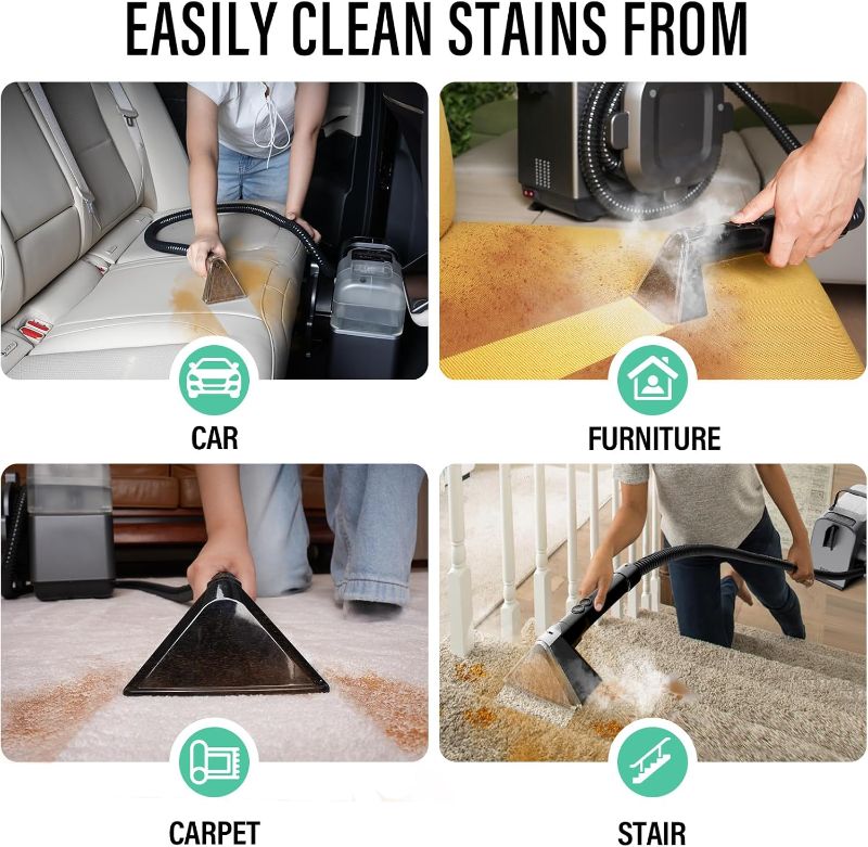 Photo 1 of Portable Carpet&Upholestery Cleaner Machine with Steam and Heating Techology, 15Kpa Powerful Suction with Versatile Tools for Pet, Couch, Car,Self-Cleaning, Spot Cleaner for Stair/Furniture