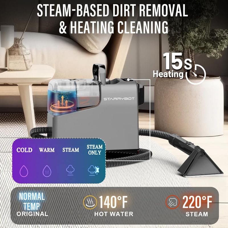 Photo 1 of Portable Carpet&Upholestery Cleaner Machine with Steam and Heating Techology, 15Kpa Powerful Suction with Versatile Tools for Pet, Couch, Car,Self-Cleaning, Spot Cleaner for Stair/Furniture