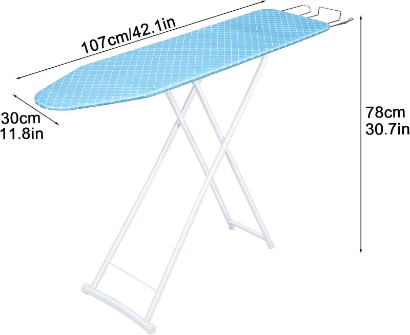 Photo 1 of Ironing Board, Foldable Ironing Board with Iron Rest, Full Size Iron Board, Adjustable Height, 4 Heavy-Duty Sturdy Metal Legs Blue