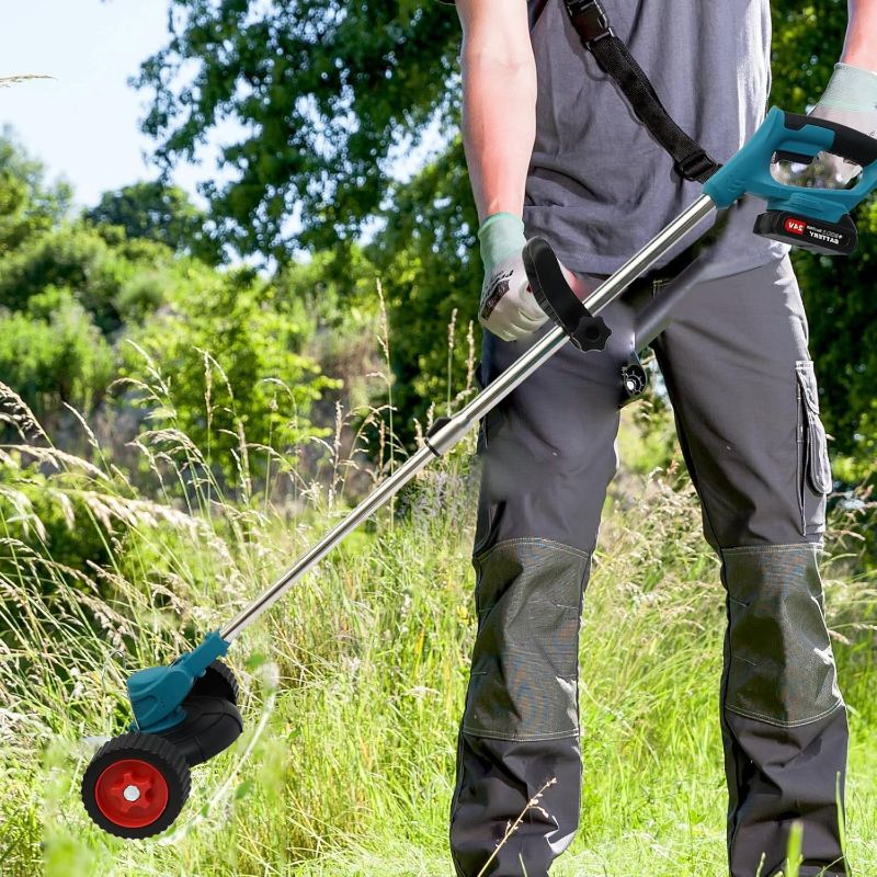 Photo 1 of Trimmer, 6" 3-in-1 Cordless Weed Trimmer, 21V Portable Electric Brush Cutter, with Two 2600mAh Batteries and Charger for Garden and Yard Weed Control