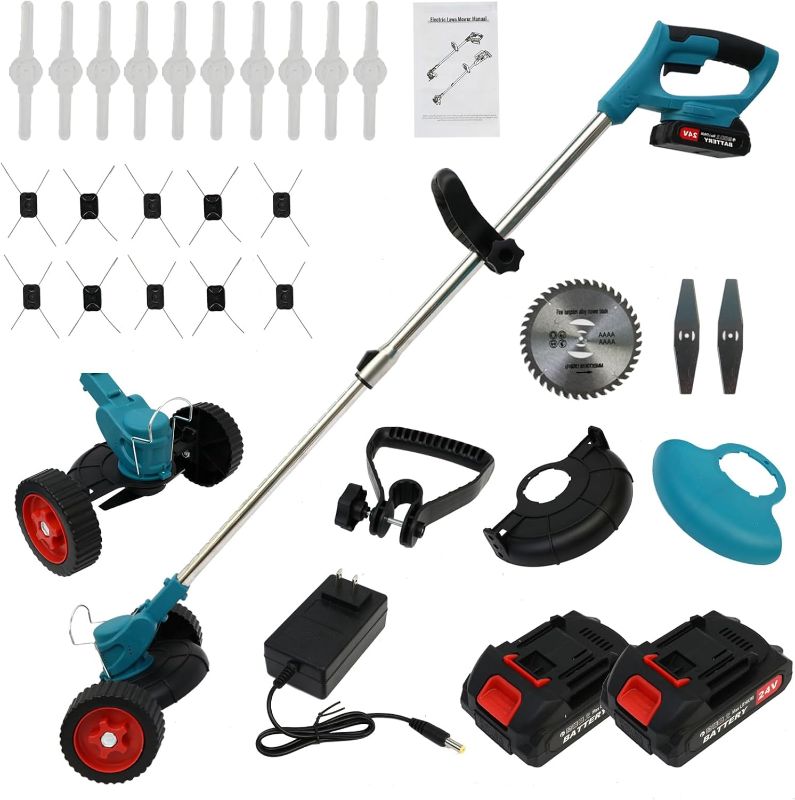 Photo 1 of Trimmer, 6" 3-in-1 Cordless Weed Trimmer, 21V Portable Electric Brush Cutter, with Two 2600mAh Batteries and Charger for Garden and Yard Weed Control