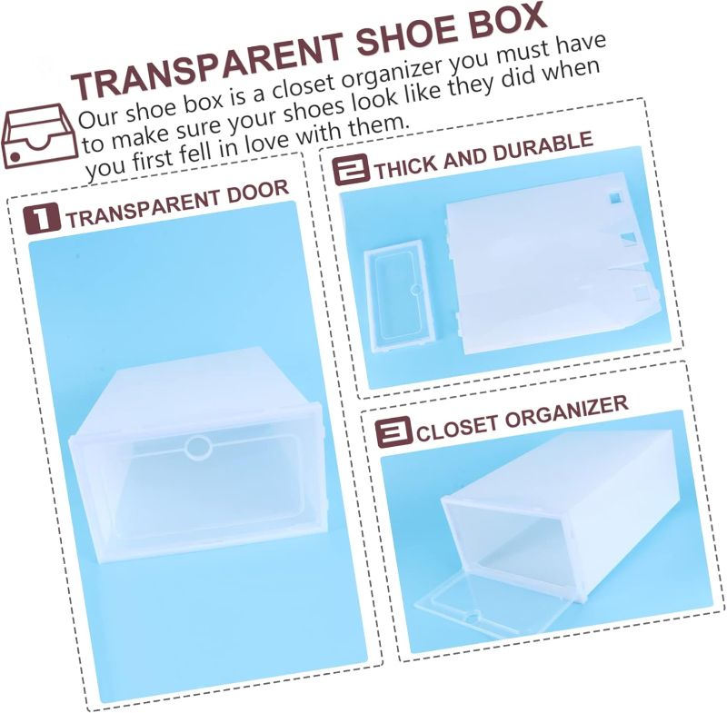 Photo 1 of 12PCS Box containers with lids closet organizer Shoes Storage Bin storage cubes shoe organizer for closet Shoe Container storage bins with lids white clamshell shoe box thicken