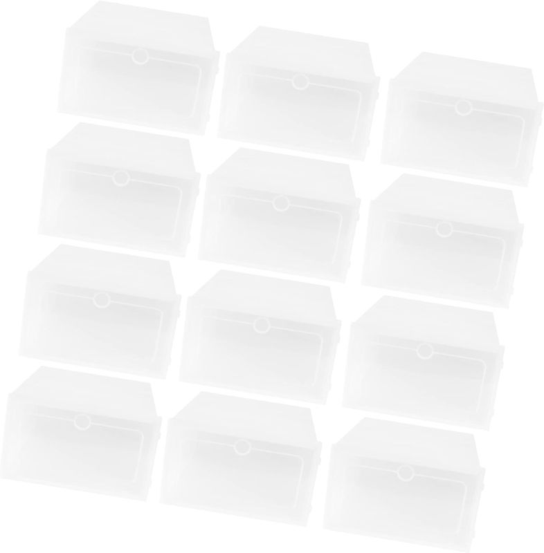 Photo 1 of 12PCS Box containers with lids closet organizer Shoes Storage Bin storage cubes shoe organizer for closet Shoe Container storage bins with lids white clamshell shoe box thicken