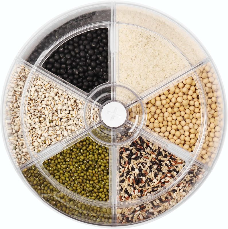 Photo 1 of Grain and Rice Dispenser, 8 Quarts Rotating 360° Kitchen Dry Food Storage Container with 6 Compartments, Easy Disassembly for Cleaning, Compact Design