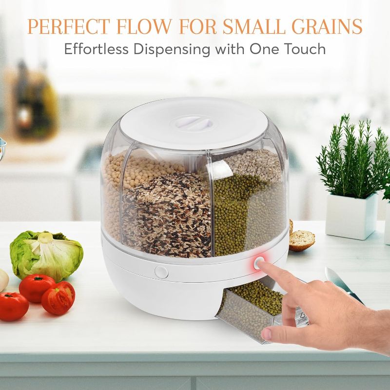 Photo 1 of Grain and Rice Dispenser, 8 Quarts Rotating 360° Kitchen Dry Food Storage Container with 6 Compartments, Easy Disassembly for Cleaning, Compact Design
