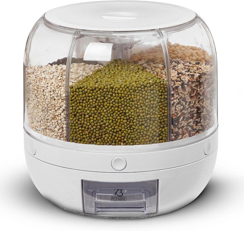 Photo 1 of Grain and Rice Dispenser, 8 Quarts Rotating 360° Kitchen Dry Food Storage Container with 6 Compartments, Easy Disassembly for Cleaning, Compact Design