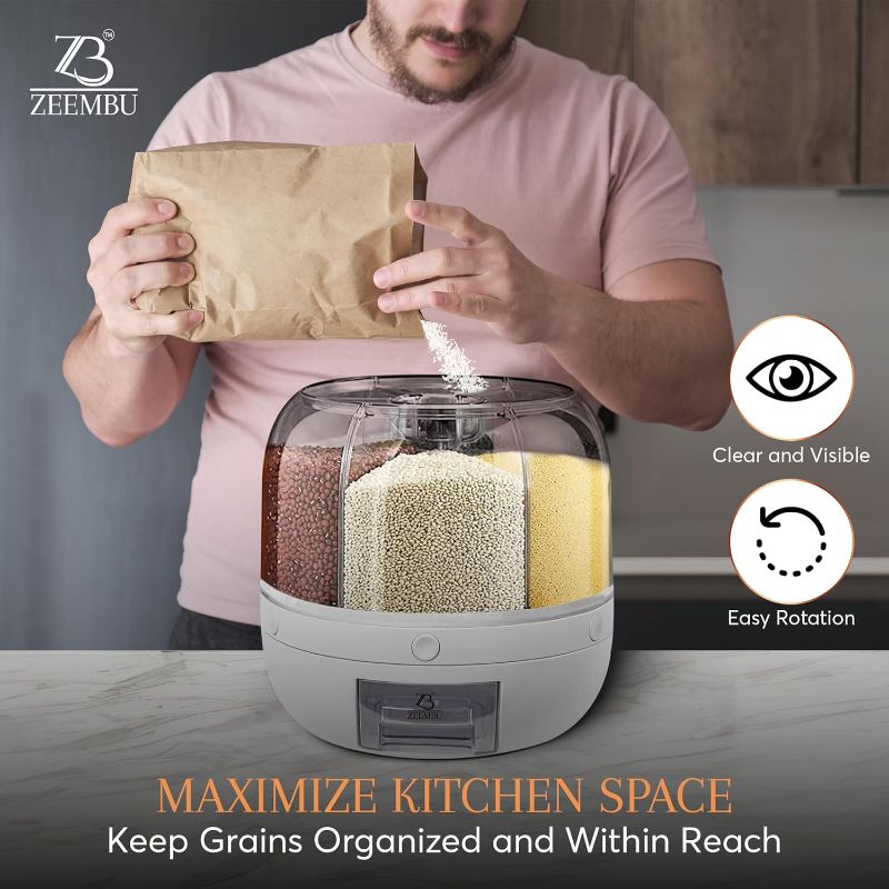 Photo 1 of Grain and Rice Dispenser, 8 Quarts Rotating 360° Kitchen Dry Food Storage Container with 6 Compartments, Easy Disassembly for Cleaning, Compact Design