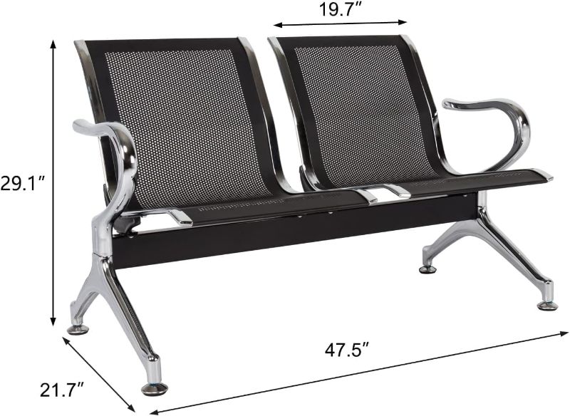 Photo 1 of Kinsuite Reception Room Chair - 2 Seat Guest Chair with Arms, Metal Waiting Room Chairs, Office Guest Chairs & Reception Seat for Office Bank, Hospital, Airport, Black