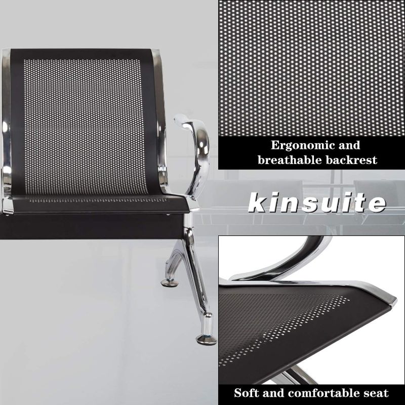 Photo 1 of Kinsuite Reception Room Chair - 2 Seat Guest Chair with Arms, Metal Waiting Room Chairs, Office Guest Chairs & Reception Seat for Office Bank, Hospital, Airport, Black
