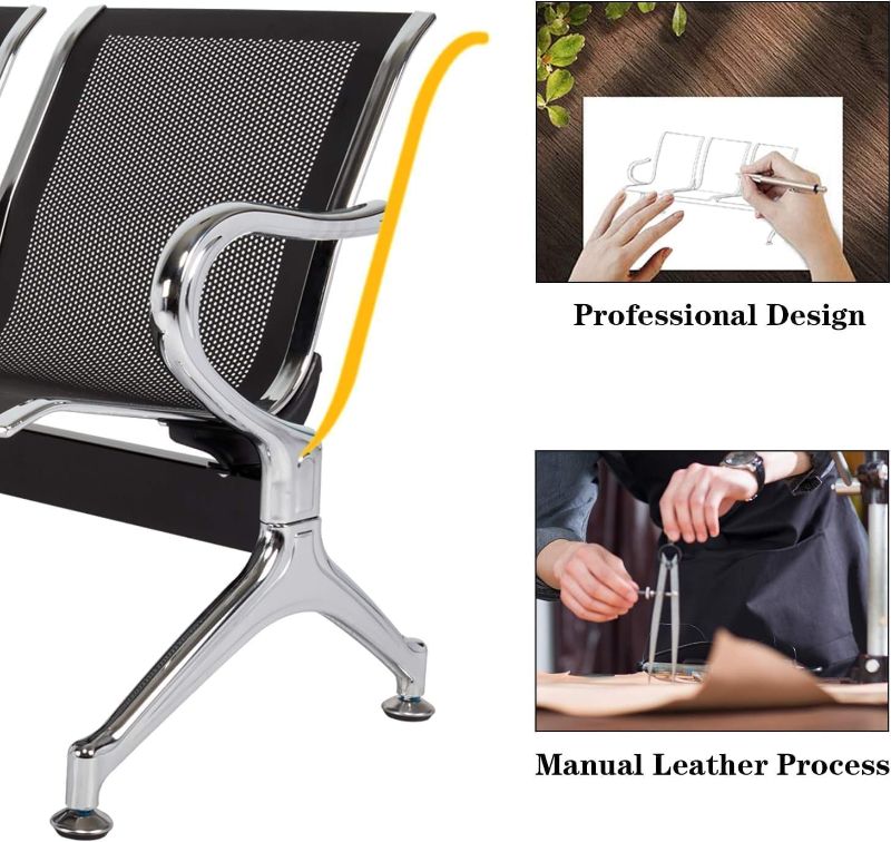 Photo 1 of Kinsuite Reception Room Chair - 2 Seat Guest Chair with Arms, Metal Waiting Room Chairs, Office Guest Chairs & Reception Seat for Office Bank, Hospital, Airport, Black