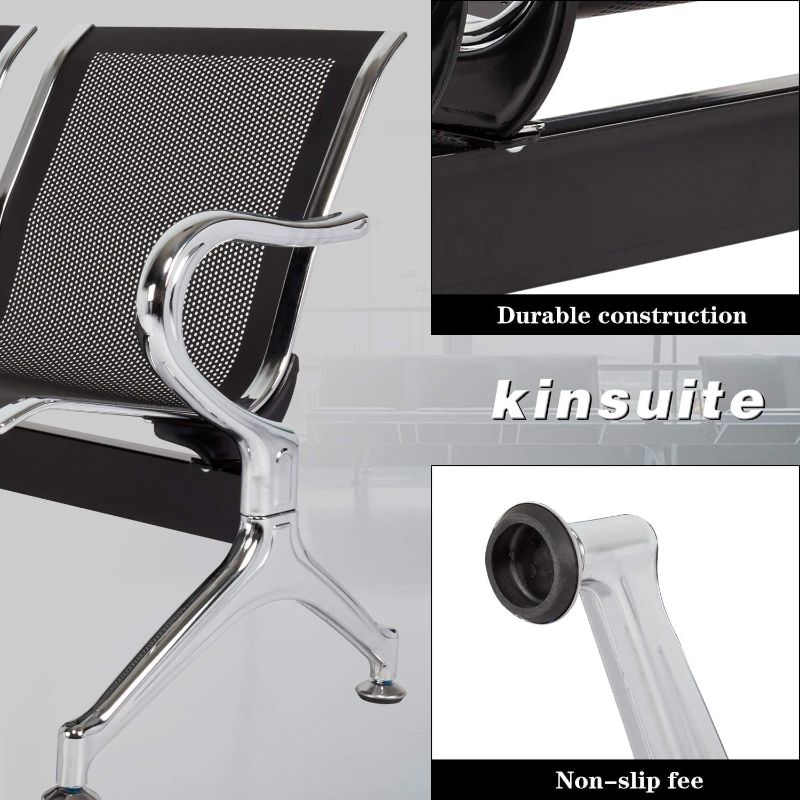 Photo 1 of Kinsuite Reception Room Chair - 2 Seat Guest Chair with Arms, Metal Waiting Room Chairs, Office Guest Chairs & Reception Seat for Office Bank, Hospital, Airport, Black