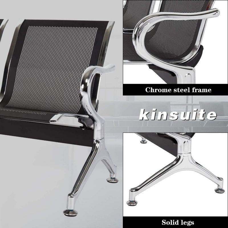 Photo 1 of Kinsuite Reception Room Chair - 2 Seat Guest Chair with Arms, Metal Waiting Room Chairs, Office Guest Chairs & Reception Seat for Office Bank, Hospital, Airport, Black