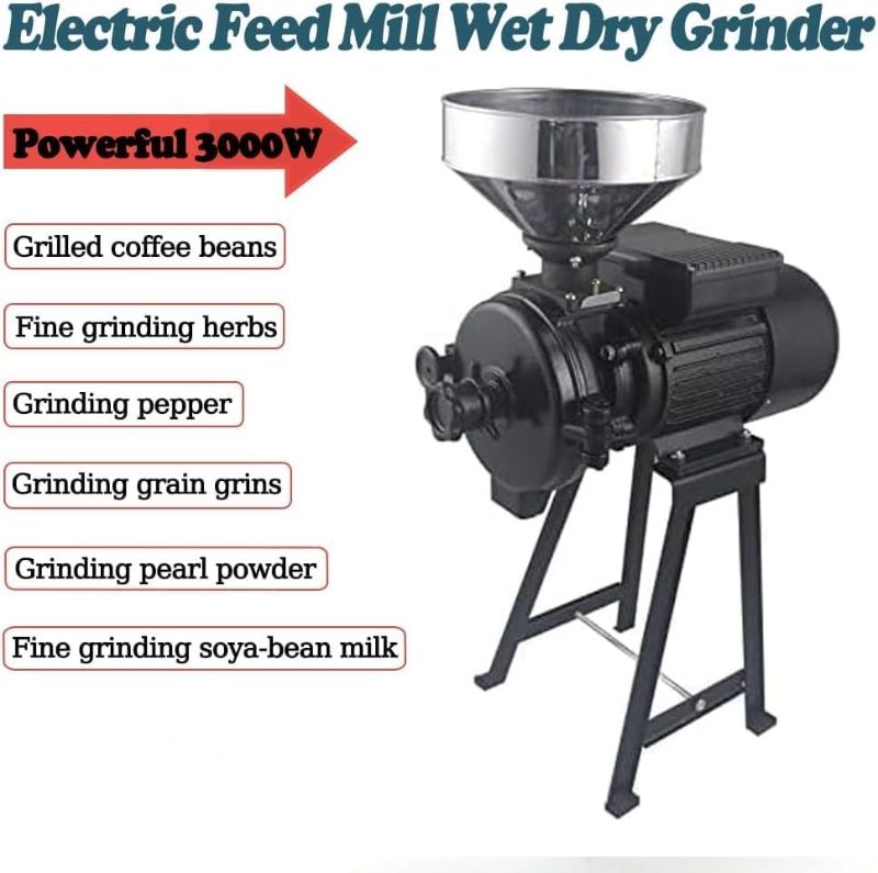 Photo 1 of 3000W Commercial Grain Grinder Mill, Electric Dry Wet Grain Grinder Mill Powder Machine, Corn Grinder Mill, Dry Cereals Rice Wheat Corn Mills 