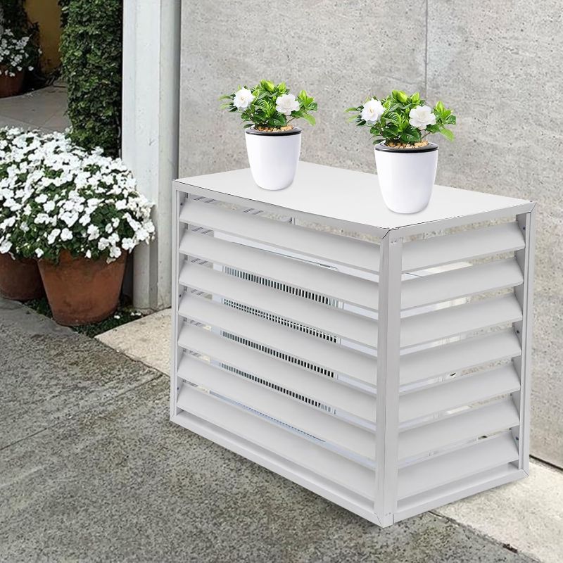 Photo 1 of Air Conditioner Fence for Outside 43.31''x23.62''x31.5'' Aluminium Alloy Privacy Fence Cover, Air Conditioner Cover Fence Screen for Garden Yard (White)