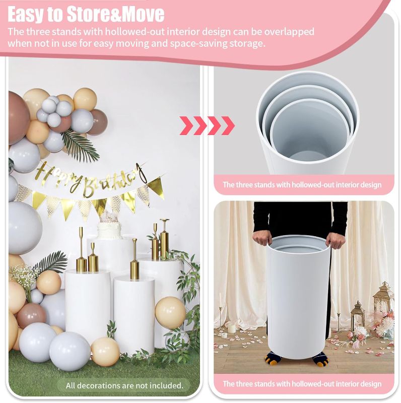 Photo 1 of 3Pcs White Metal Cylinder Pedestal Stands – Heavy Duty Cake & Dessert Display Stands for Weddings, Parties & Events, Elegant Cylindrical Decoration
Brand: GDIFLS