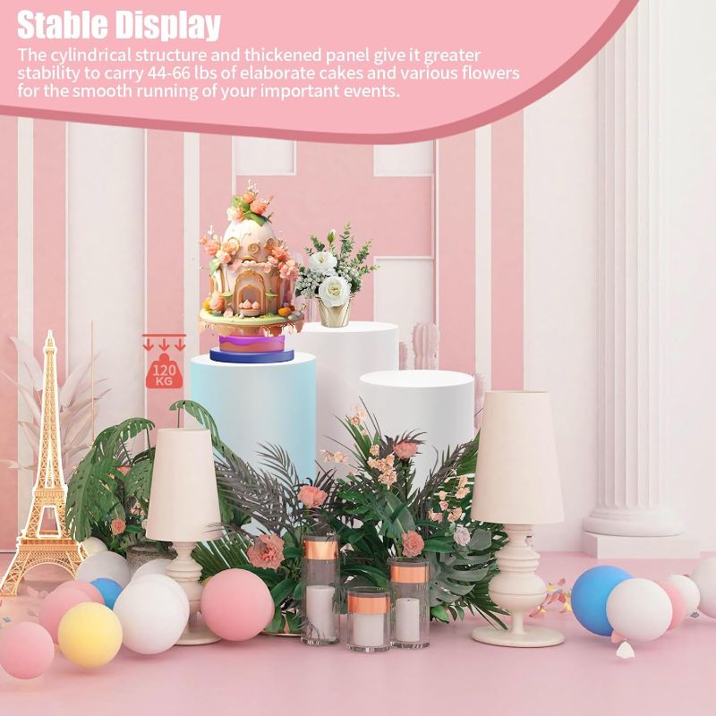 Photo 1 of 3Pcs White Metal Cylinder Pedestal Stands – Heavy Duty Cake & Dessert Display Stands for Weddings, Parties & Events, Elegant Cylindrical Decoration
Brand: GDIFLS