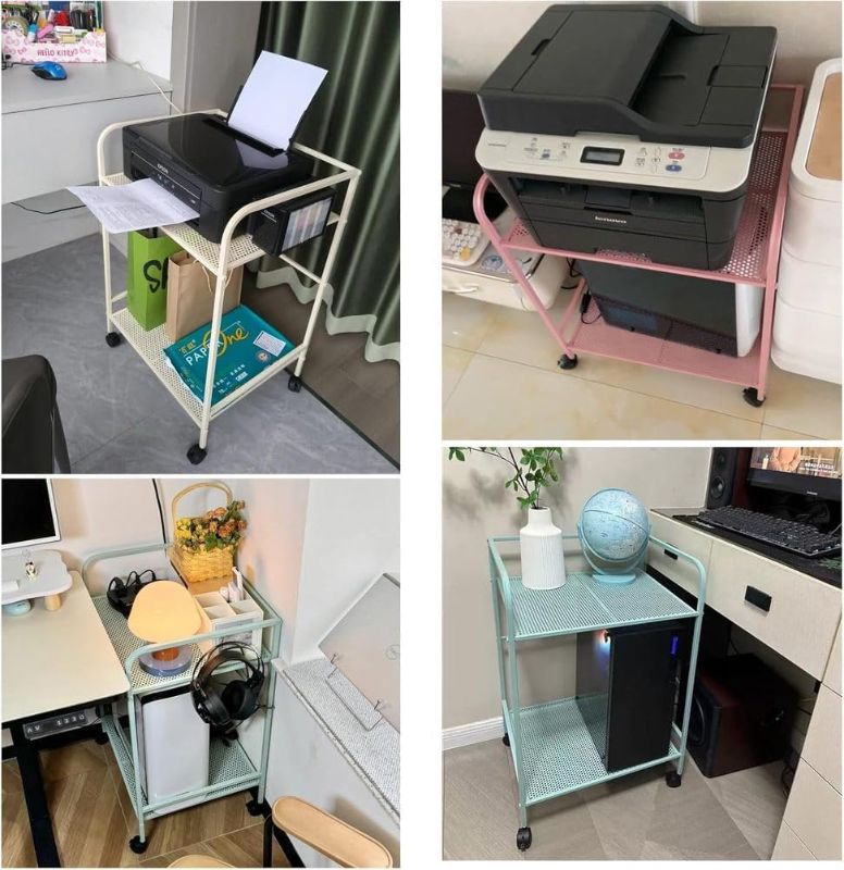 Photo 1 of TBQATNTS Rolling Printer Stand with Lockable Wheels, Metal Under Desk Storage Cart for Home Office – Fits PC Tower, Printer, Scanner, Fax, Shredder,Green,19.6x15.7x32.6in