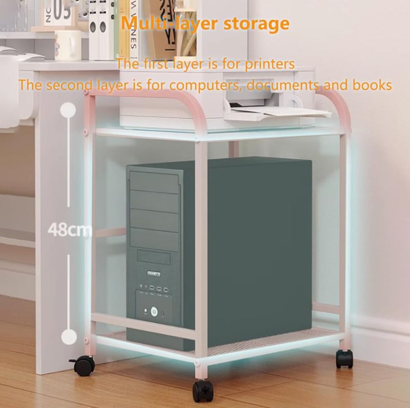 Photo 1 of TBQATNTS Rolling Printer Stand with Lockable Wheels, Metal Under Desk Storage Cart for Home Office – Fits PC Tower, Printer, Scanner, Fax, Shredder,Green,19.6x15.7x32.6in