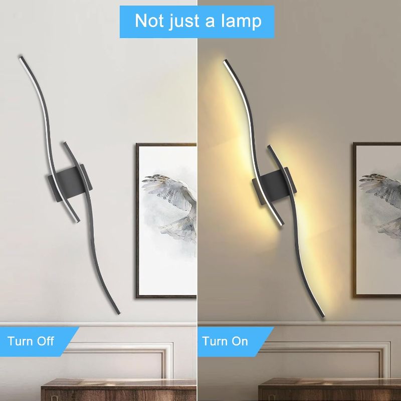 Photo 1 of Long Wall Sconce Black Wall Light Set of 2, Plug in 14W LED Wall Light Fixtures, Indoor Wall Lighting Fixture with Cord for Bedroom Living Room Porch(Black,2pcs)