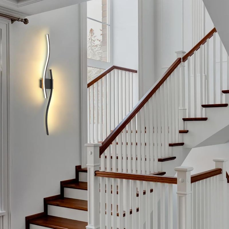 Photo 1 of Long Wall Sconce Black Wall Light Set of 2, Plug in 14W LED Wall Light Fixtures, Indoor Wall Lighting Fixture with Cord for Bedroom Living Room Porch(Black,2pcs)