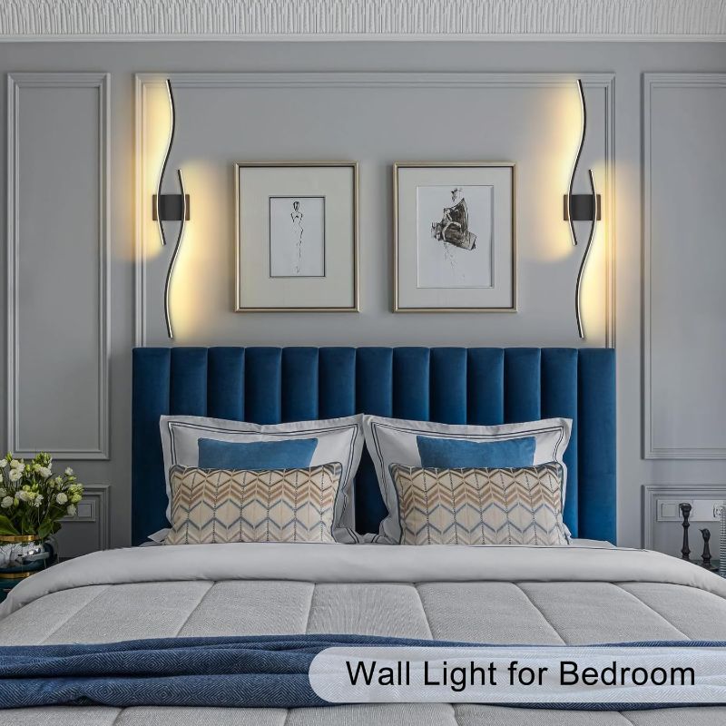 Photo 1 of Long Wall Sconce Black Wall Light Set of 2, Plug in 14W LED Wall Light Fixtures, Indoor Wall Lighting Fixture with Cord for Bedroom Living Room Porch(Black,2pcs)