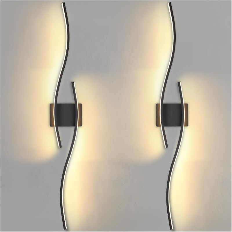 Photo 1 of Long Wall Sconce Black Wall Light Set of 2, Plug in 14W LED Wall Light Fixtures, Indoor Wall Lighting Fixture with Cord for Bedroom Living Room Porch(Black,2pcs)