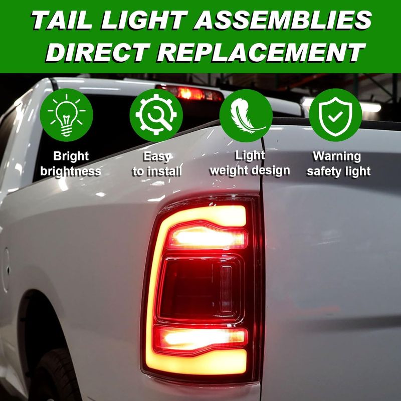 Photo 1 of LED Tail Lights Assembly Without Blind Spot Compatible with Ram 1500 2019 2020 2021 2022 Left Driver Side Taillights Rear Brake Light Tail Lamps Replace 55112993AB Black Smoke